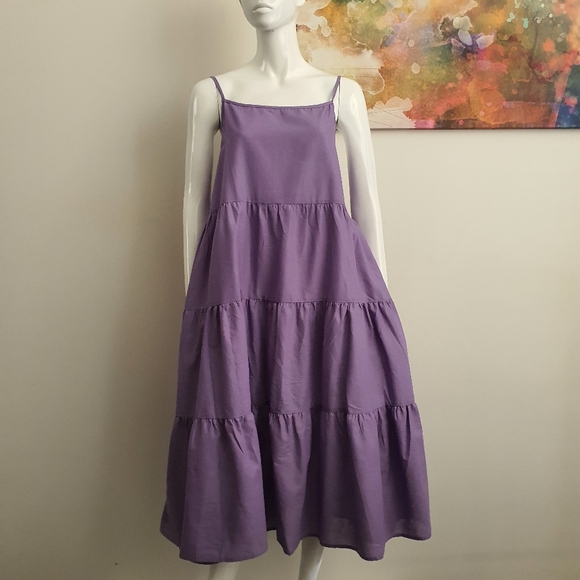 Erin Louise Size L Linen Blend Tiered A-Line Midi Lilac Dress NWT - Picture 8 of 9